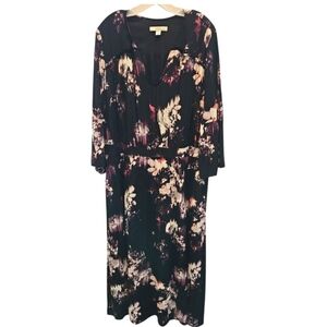 Sejure Black Purple Printed Floral Maxi Dress Boho 18W Bell Sleeves